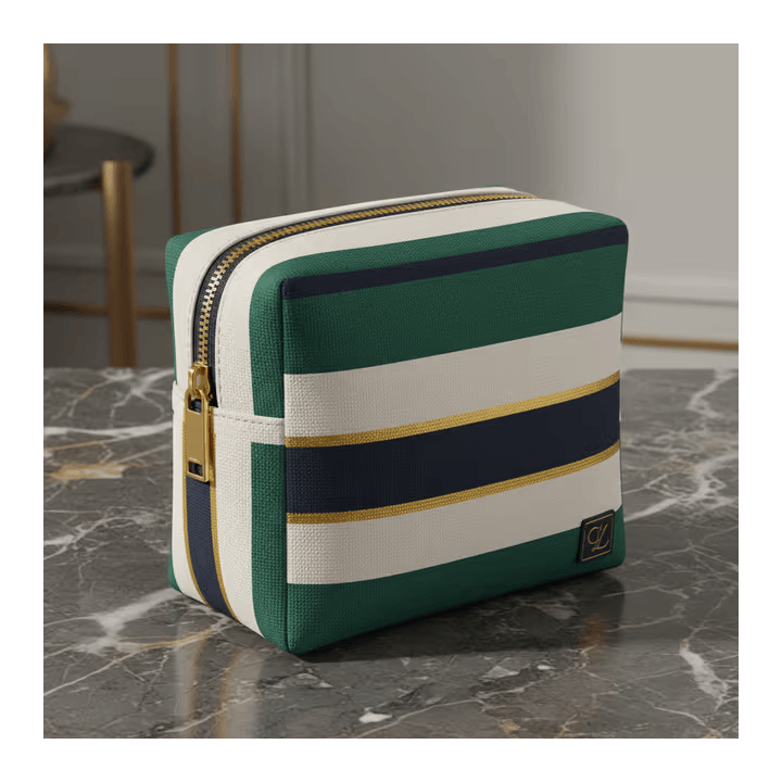 Pochette zippée en toile à rayures arc-en-ciel